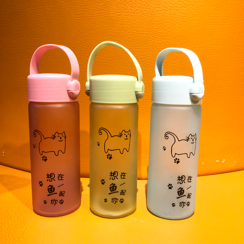 玻璃杯磨砂质感300ml卡通印花猫咪