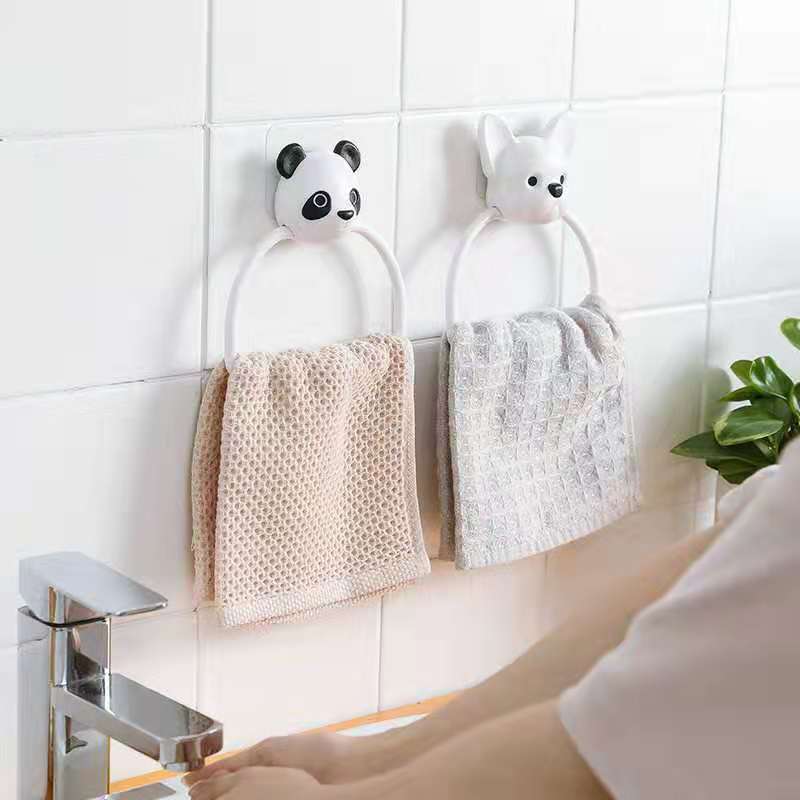 Cute cartoon towel rack, creative kitchen wall-mounted hand towel and rag rack, bathroom no-hole, traceless towel ring pic 4