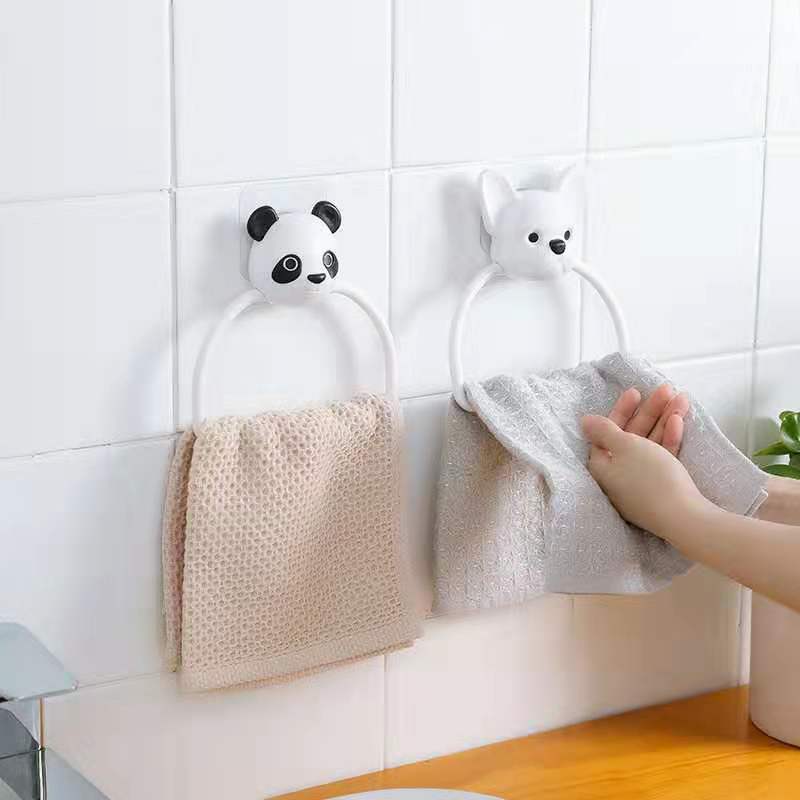 Cute cartoon towel rack, creative kitchen wall-mounted hand towel and rag rack, bathroom no-hole, traceless towel ring pic 3
