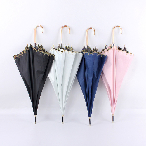 Sun Umbrella Wholesale Five-Pointed Star Embroidery Lace Black Glue UV-Proof Straight Rod Long Umbrella Sun Umbrella Lady Sun Umbrella