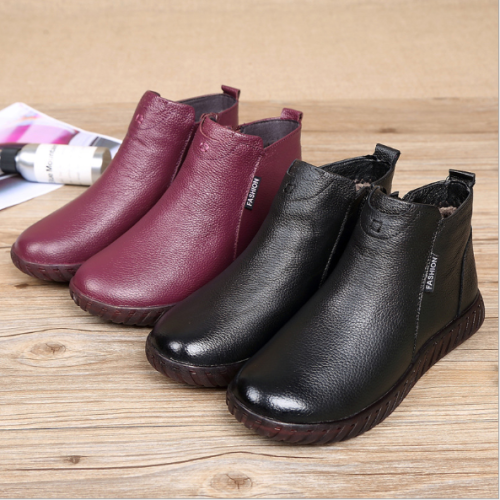 A Winter Leather Women‘s Cotton-Padded Shoes Women‘s Ankle Boots Non-Slip Middle-Aged and Elderly Leather Boots Women‘s Casual Boots