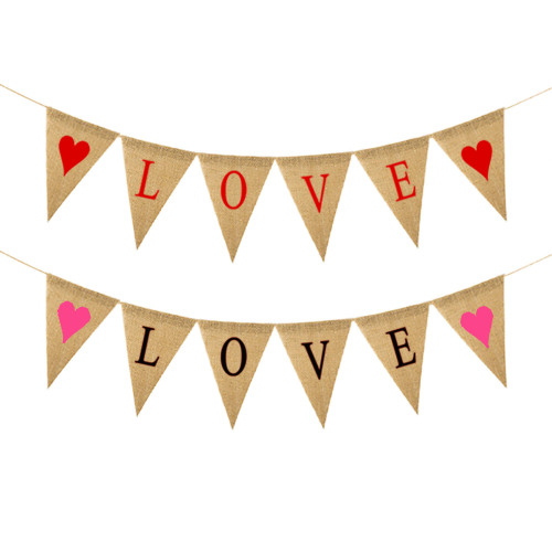 Proposal Engagement Valentine‘s Day Party Decoration Supplies Latte Art Hanging Flag Love Linen Pennant