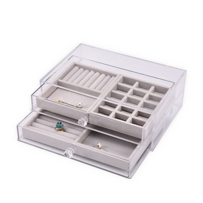 高档透明亚克力有机玻璃展示架珠宝首饰收纳架透明抽屉柜收纳盒