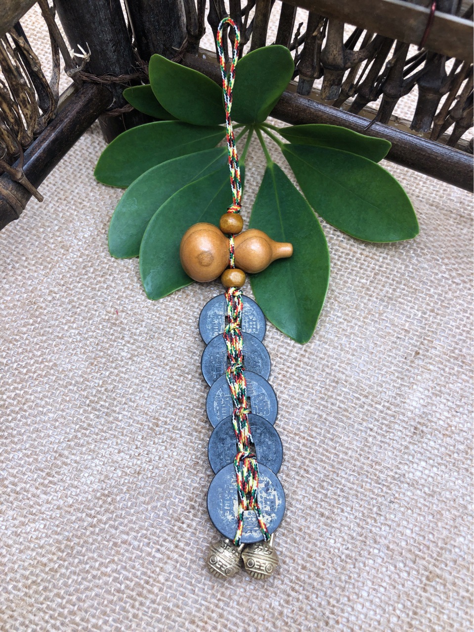 黑色2.5铜钱双线线桃木葫芦五帝虎头铃挂件 工艺品礼品挂件