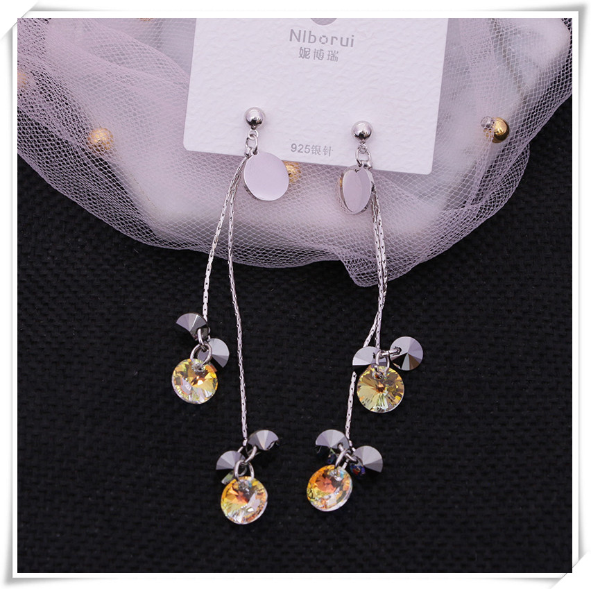 网红超闪长款水晶流苏耳环韩国气质个性简约百搭耳坠女耳饰