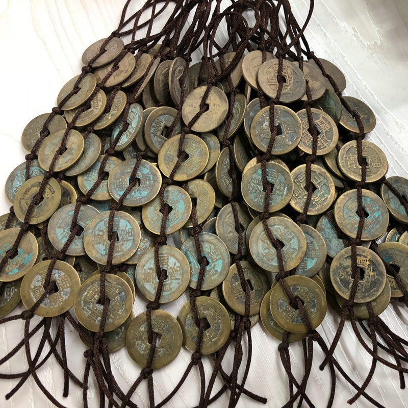 做旧绿锈五帝串五帝钱 复古古钱币铜钱批发清代纯铜铜钱挂件