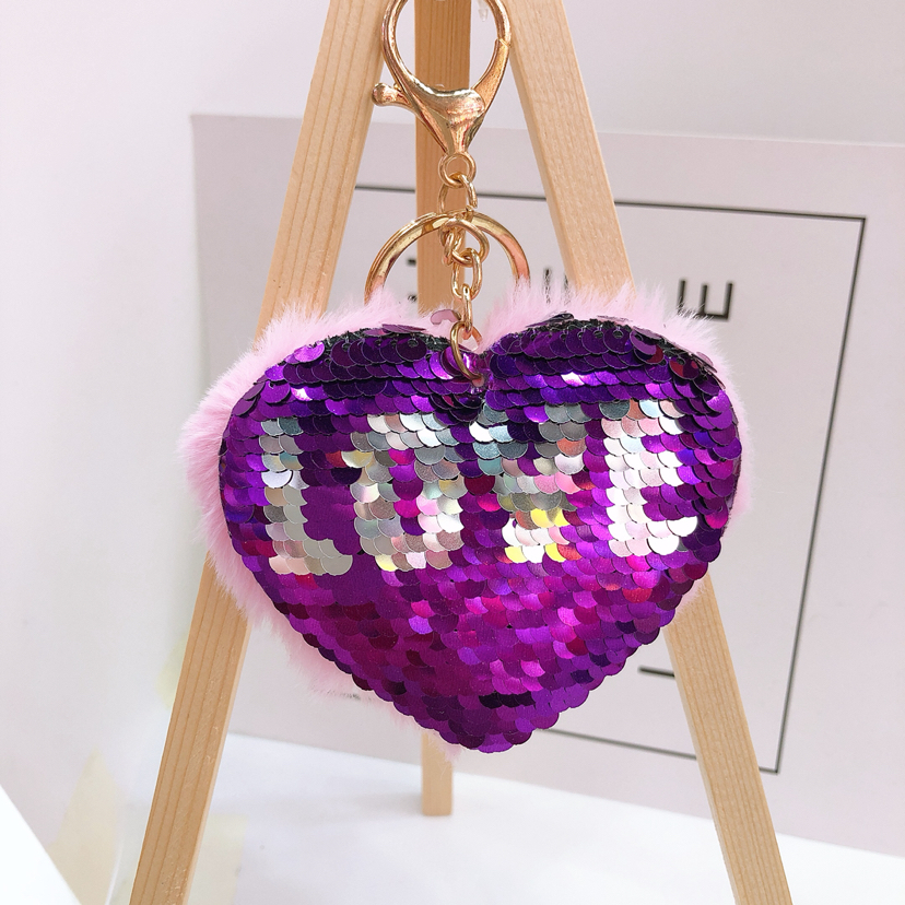 love毛爱心亮片双色变色毛绒可爱女生挂件钥匙扣包包书包扣9cm