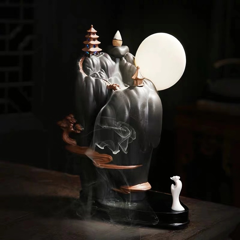 芸亭工艺檀香沉香创意室内紫砂倒流香炉踏月归香礼盒电池