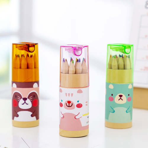 cartoon 12 color pencil wooden sketch color pen for children students stationery custom push gift logo wholesale