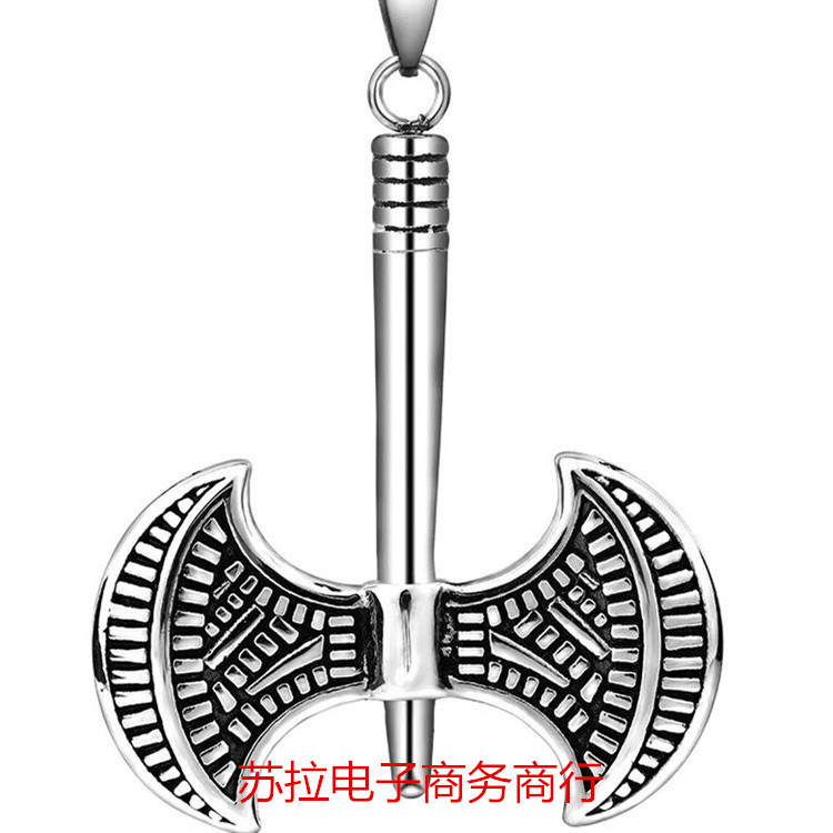 厂家现货男士个性项链钛钢吊坠不锈钢双斧头项坠欧美女生毛衣链