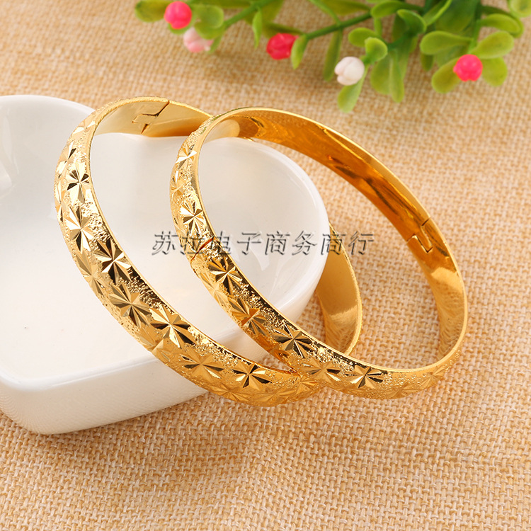 新品民族风铜镀金满天星按扣合口磨砂宽边手镯不褪色手环厂家直销