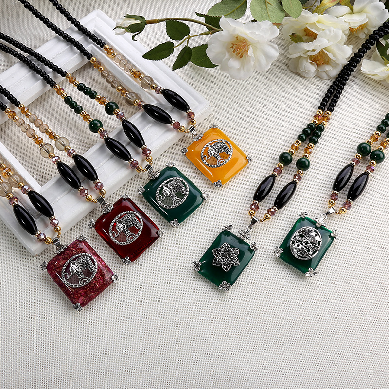 复古民族风上传项链 简约百搭毛衣链波西米亚风树脂新款吊坠批发