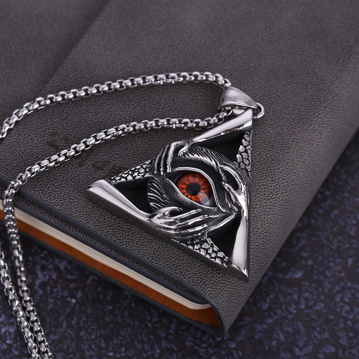 外贸新款钛钢三角形上帝之眼男朋克复古创意项链吊坠潮配饰品礼品