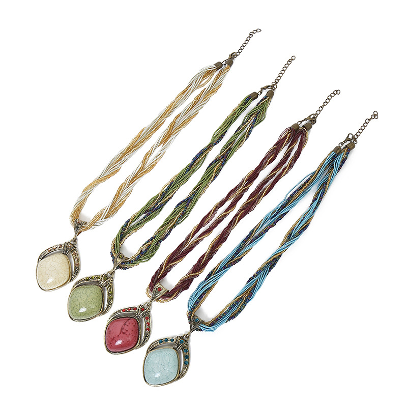 创意波西米亚民族风夸张圆形镂空锁骨链复古项链饰品女多色混批