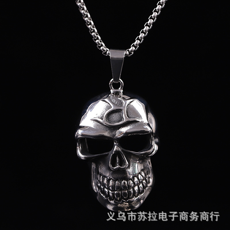 男士酷炫不锈钢无眼骷髅头吊坠 个性钛钢欧美潮流 立体骷髅头挂件