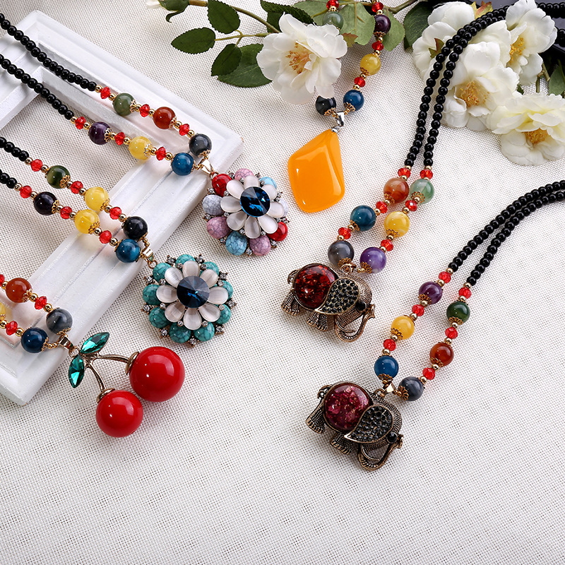 复古长款波西米亚风项链 创意民族风吊坠毛衣链 景区纪念品