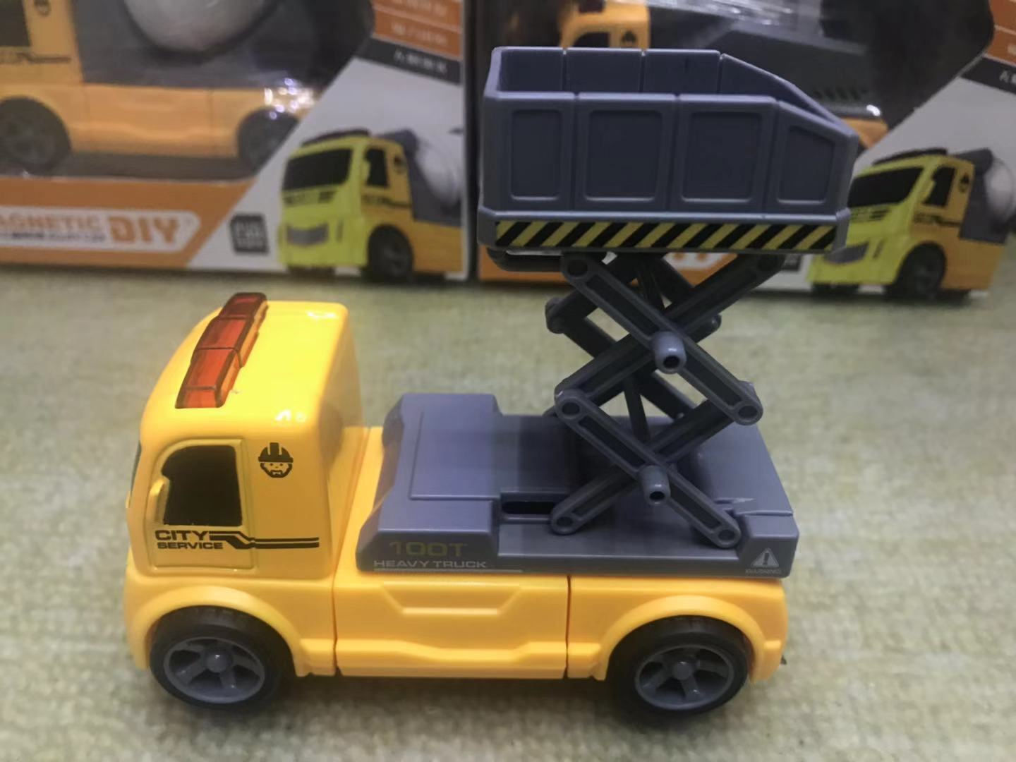 磁性工程车 合金 儿童玩具 拼搭 DIY 玩具车 套装工程 车