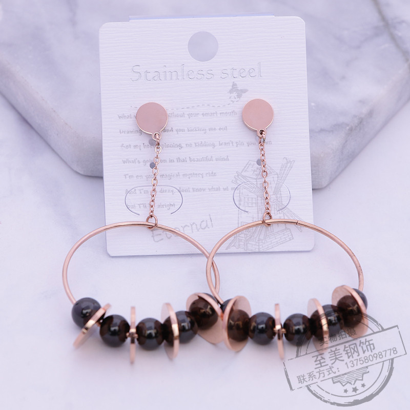 时尚女耳圈个性圆片黑晶珠几何女耳钉潮女百搭耳坠耳环