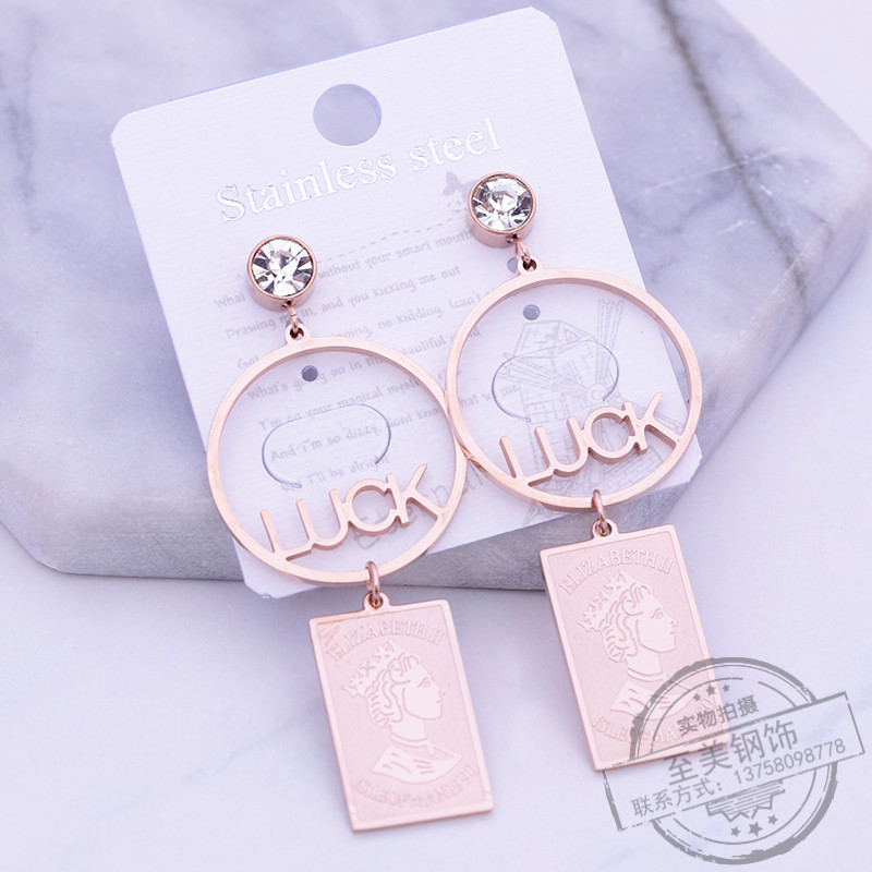 高级感耳环法式优雅字母潮硬币头像人脸小众个性气质夏天耳环