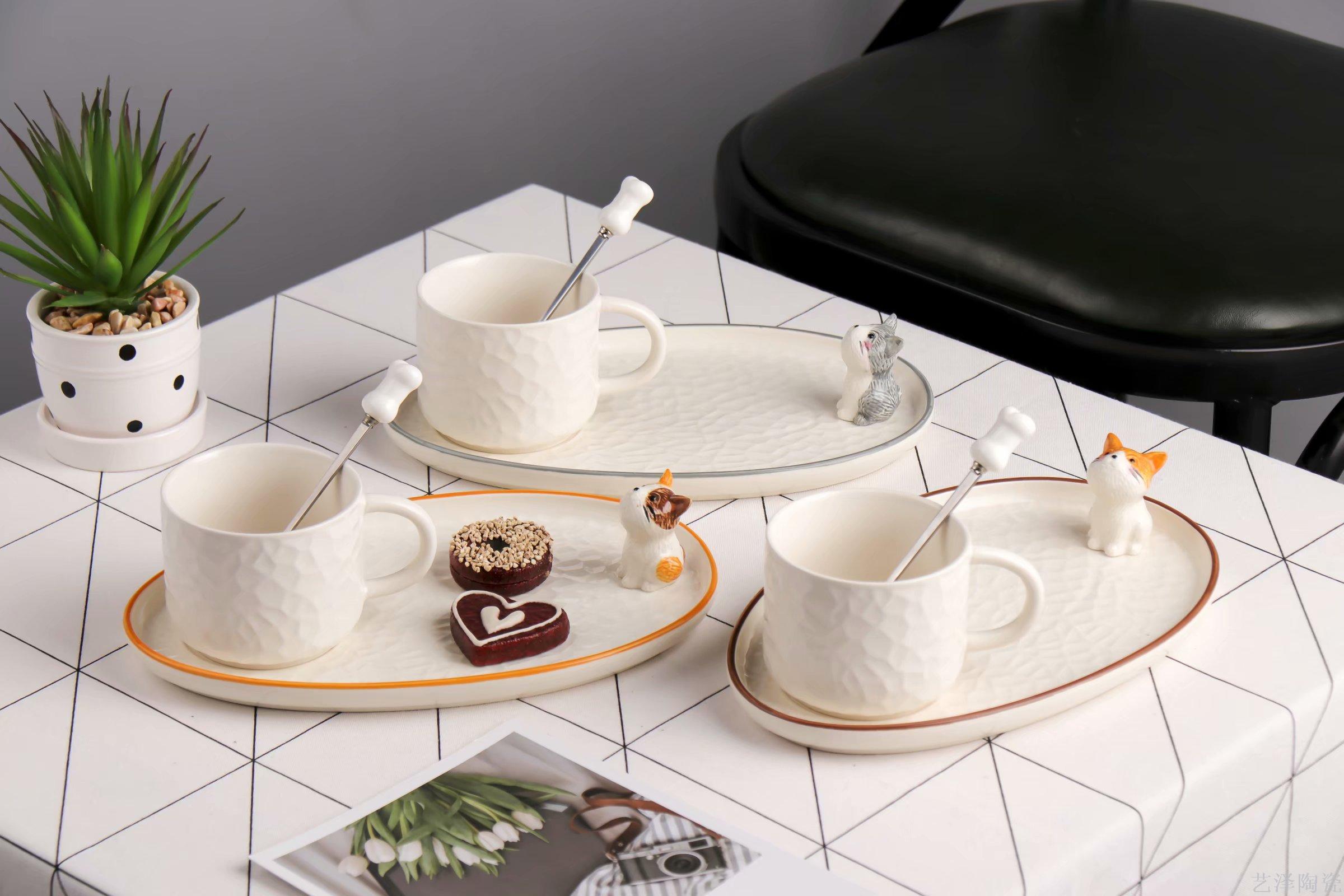 3D立体小猫陶瓷托盘咖啡杯碟