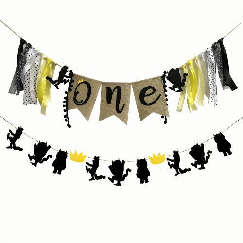 holiday supplies factory direct sales baby full-year party decoration cartoon beast one linen dining chair flag