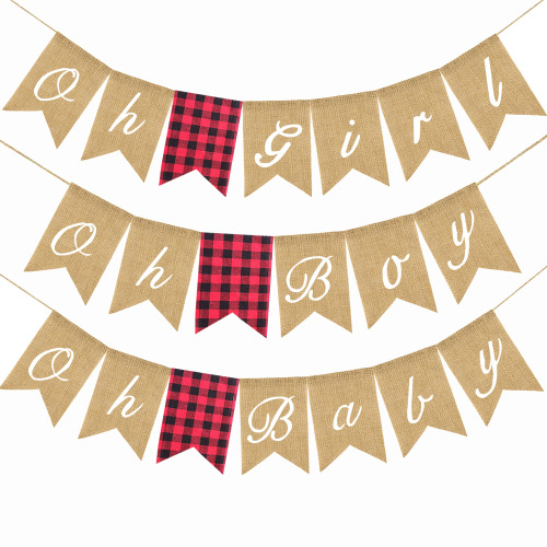 festival party supplies baby full-year lumberjack decoration oh plaid baby girl boy linen swallowtail flag