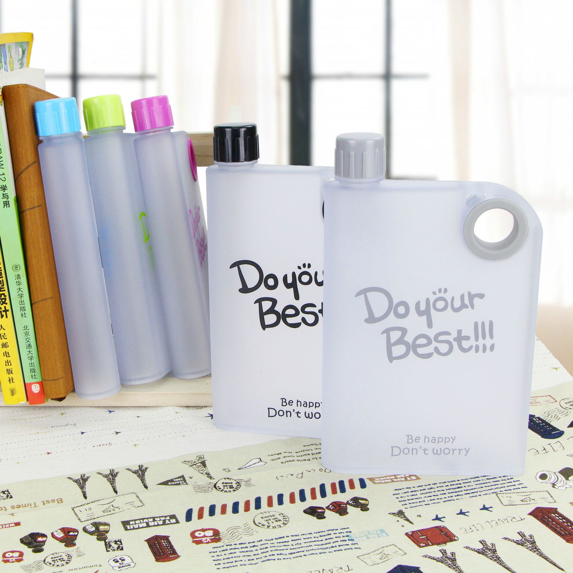 广州富全笔记本水杯扁平磨砂纸张形水壶学生创意礼品塑料水杯