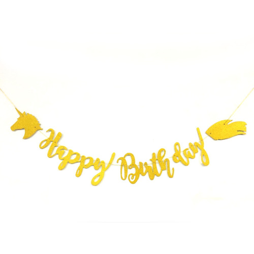 factory direct birthday party glitter gold siamese pull flag unicorn happy birthday pull flower