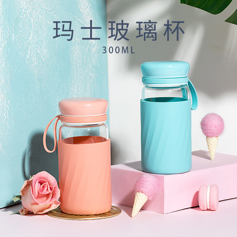 厂家直销广州富全清新可爱玛士玻璃防烫防漏密封便携学生随手杯