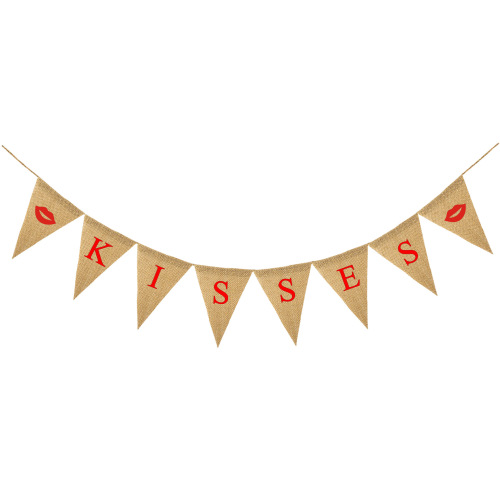 Wholesale Proposal Engagement Valentine‘s Day Party Decoration Garland Kisses Lips Linen Triangle Hanging Flag