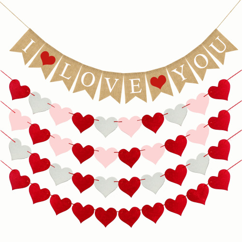 Proposal Engagement Valentine‘s Day Wedding Party Decoration Garland I love You Linen Dovetail Love Hanging Flag