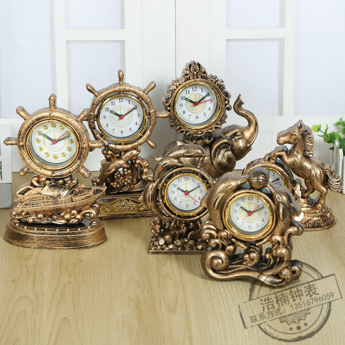 European Retro Clock Table Clock Living Room Seat Clock Elephant Horse Decoration Ornaments personalized Creative Clock Table Clock