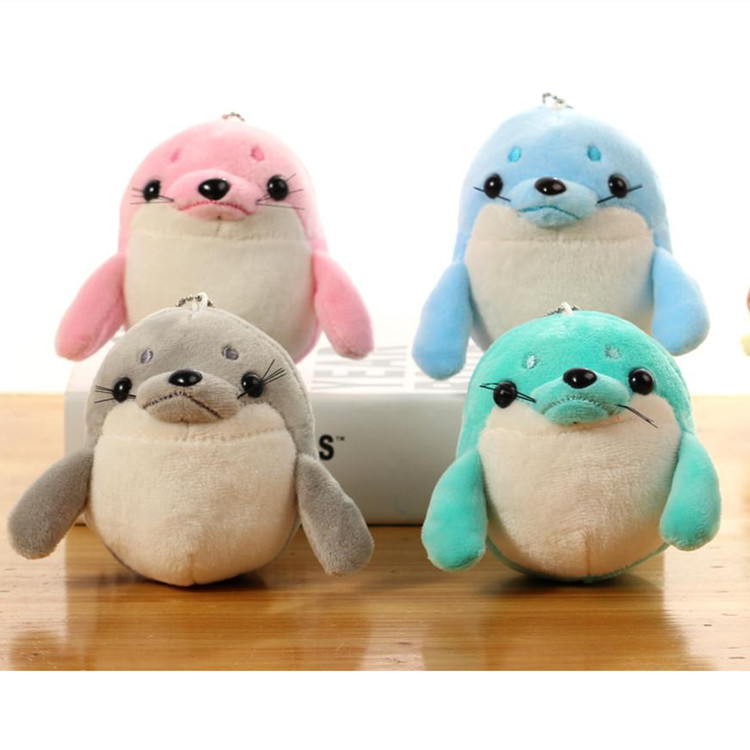 新款10CM海狮毛绒玩具胡须海豹包包钥匙挂饰小抓机娃娃婚庆抛洒