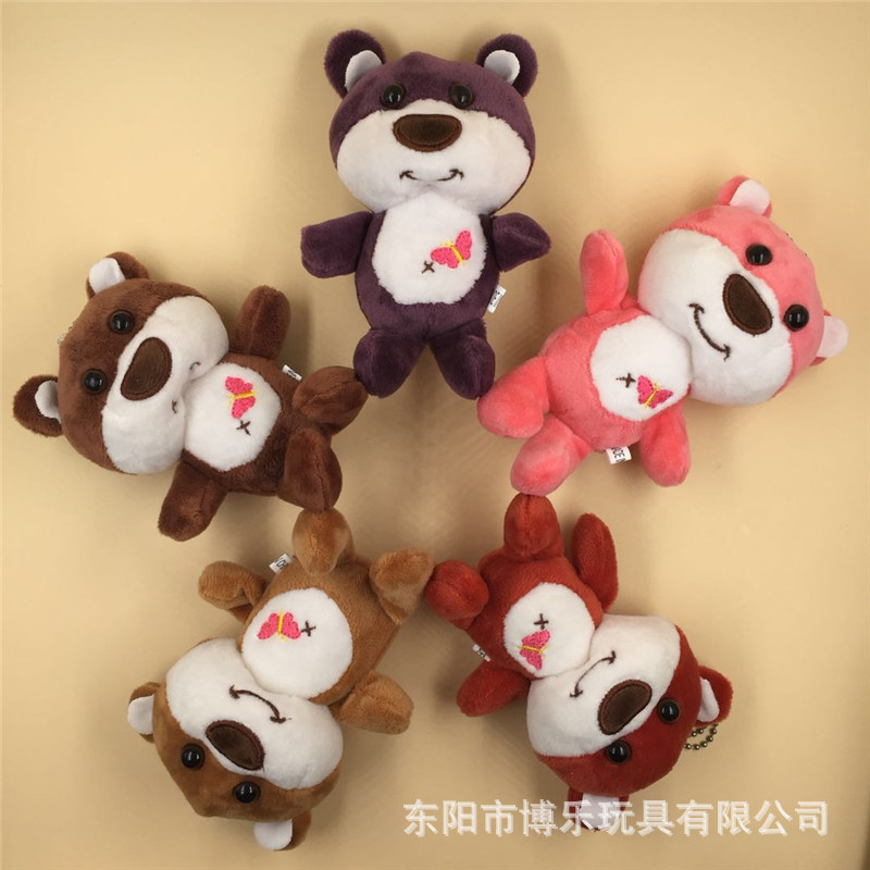 宝拉呆萌刺绣小熊挂件钥匙扣蝴蝶结熊毛绒挂饰包包挂饰婚庆礼品