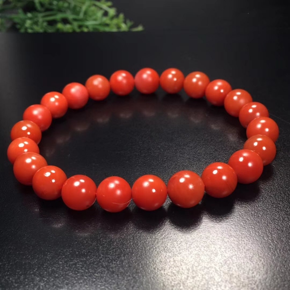 精品保山天然南红单圈手链 柿子红 女士时尚珠宝手串节日礼物