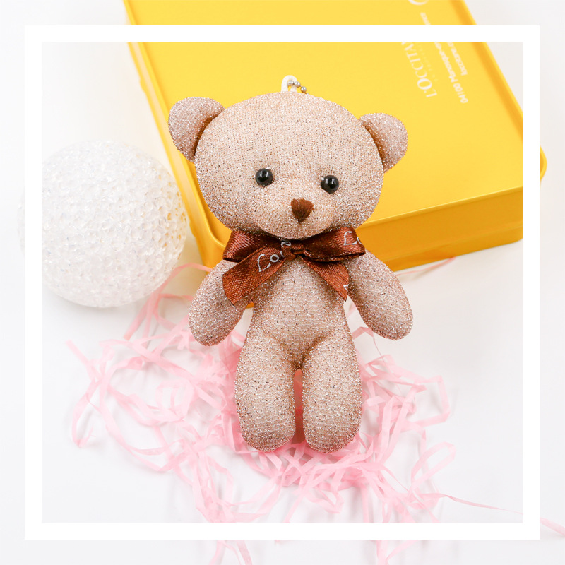 宝拉亮丝领结小熊毛绒挂件钥匙扣大头连体熊毛绒玩偶花束娃娃材料