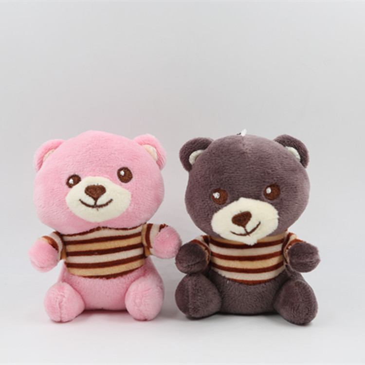10cm条纹坐熊毛绒玩具熊公仔挂件钥匙扣促销礼品抓机娃娃批发