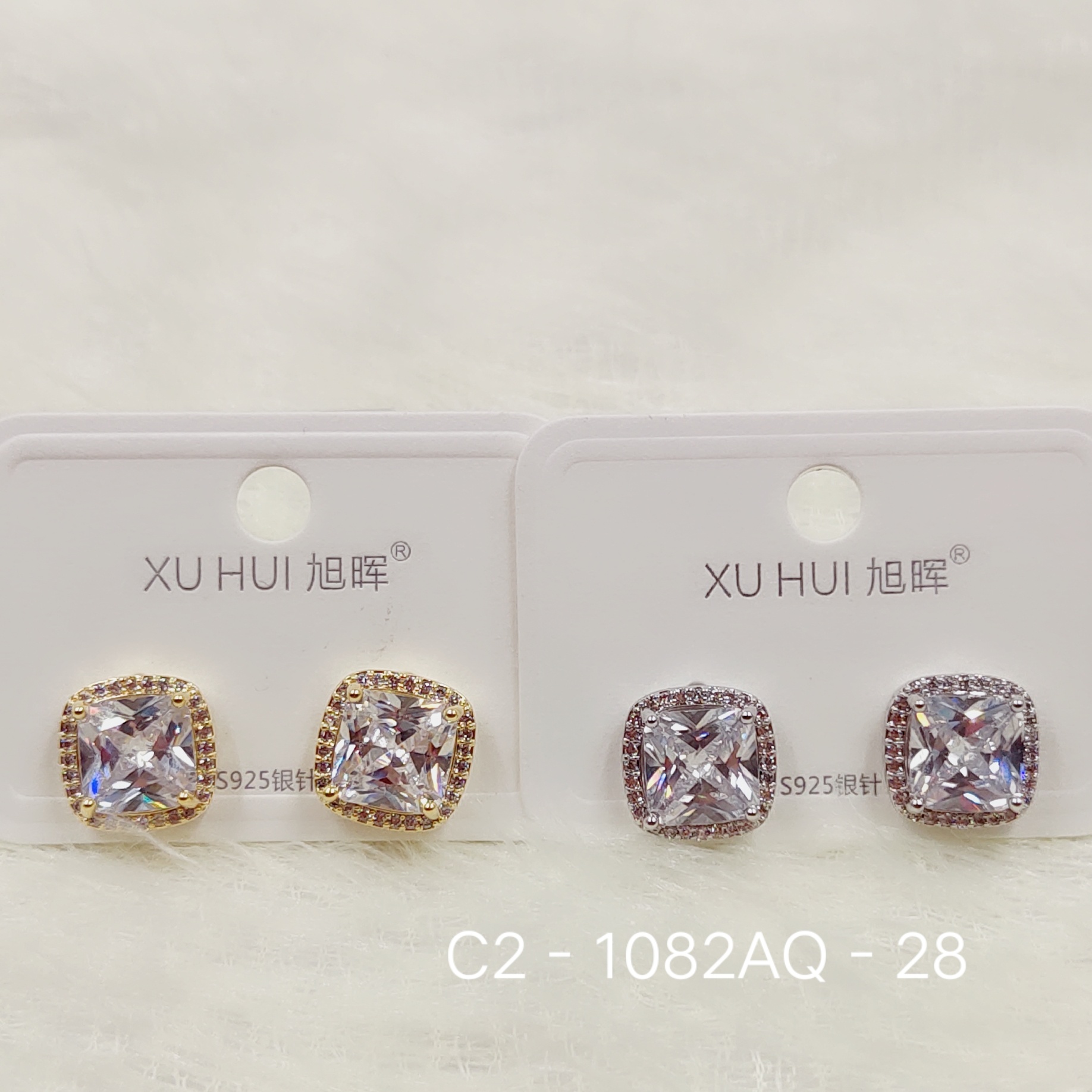 S925银针 经典耳钉 铜镀真金镶4A锆石 简约时尚高品质饰品