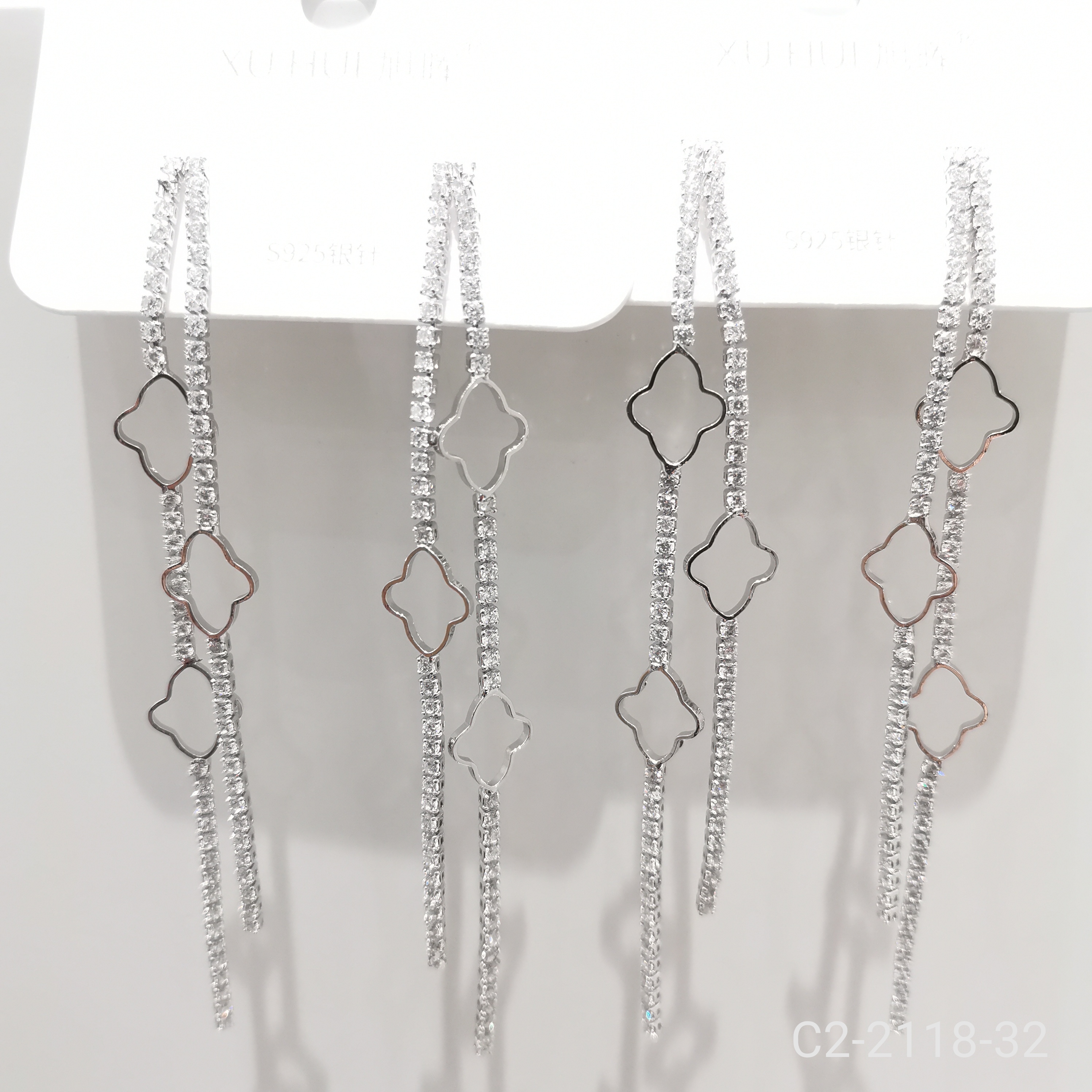 新款S925纯银针流苏长款耳环 铜镀真金镶4A锆石 个性耳坠吊坠耳饰