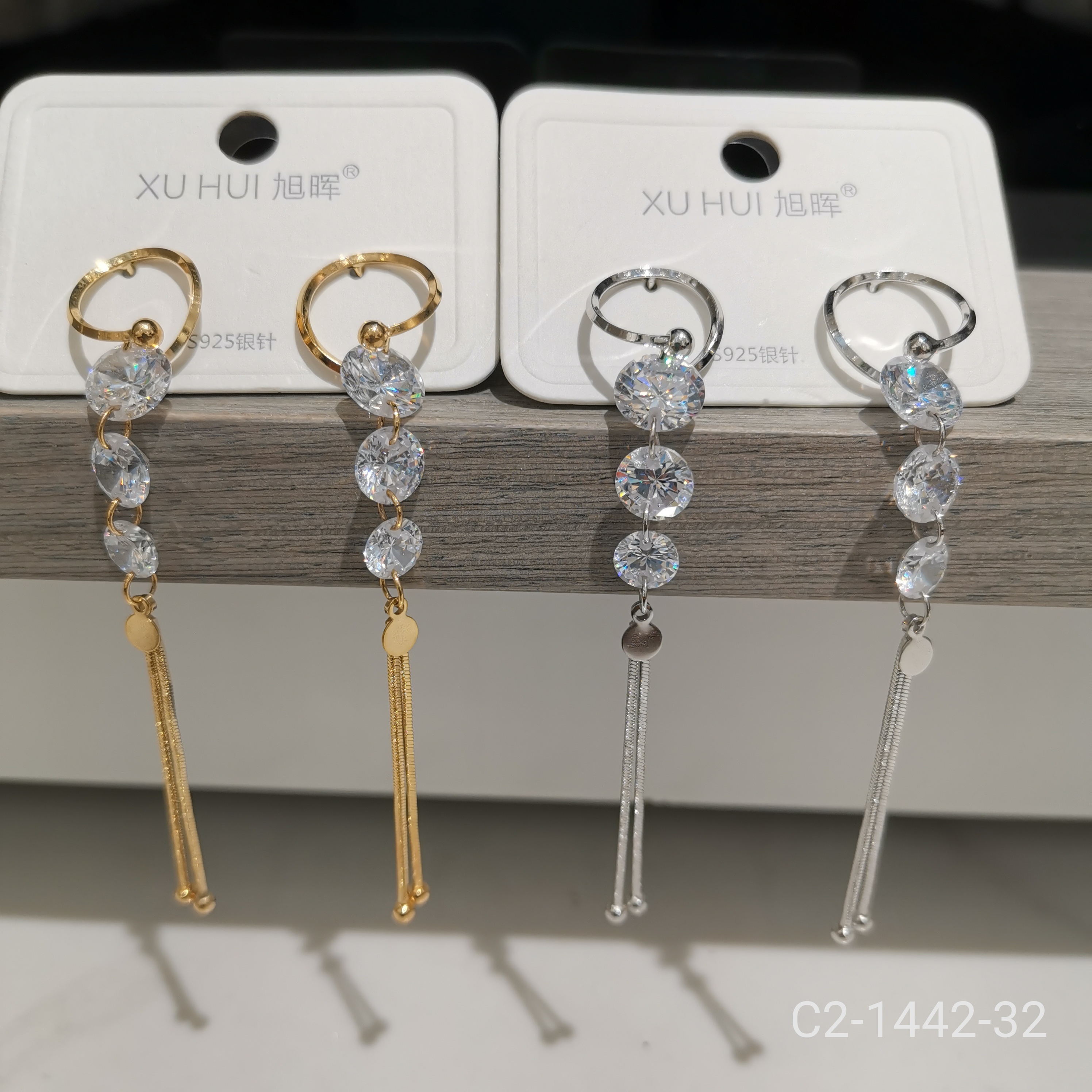 新款S925纯银针流苏长款耳环 铜镀真金镶4A锆石 个性耳坠吊坠耳饰