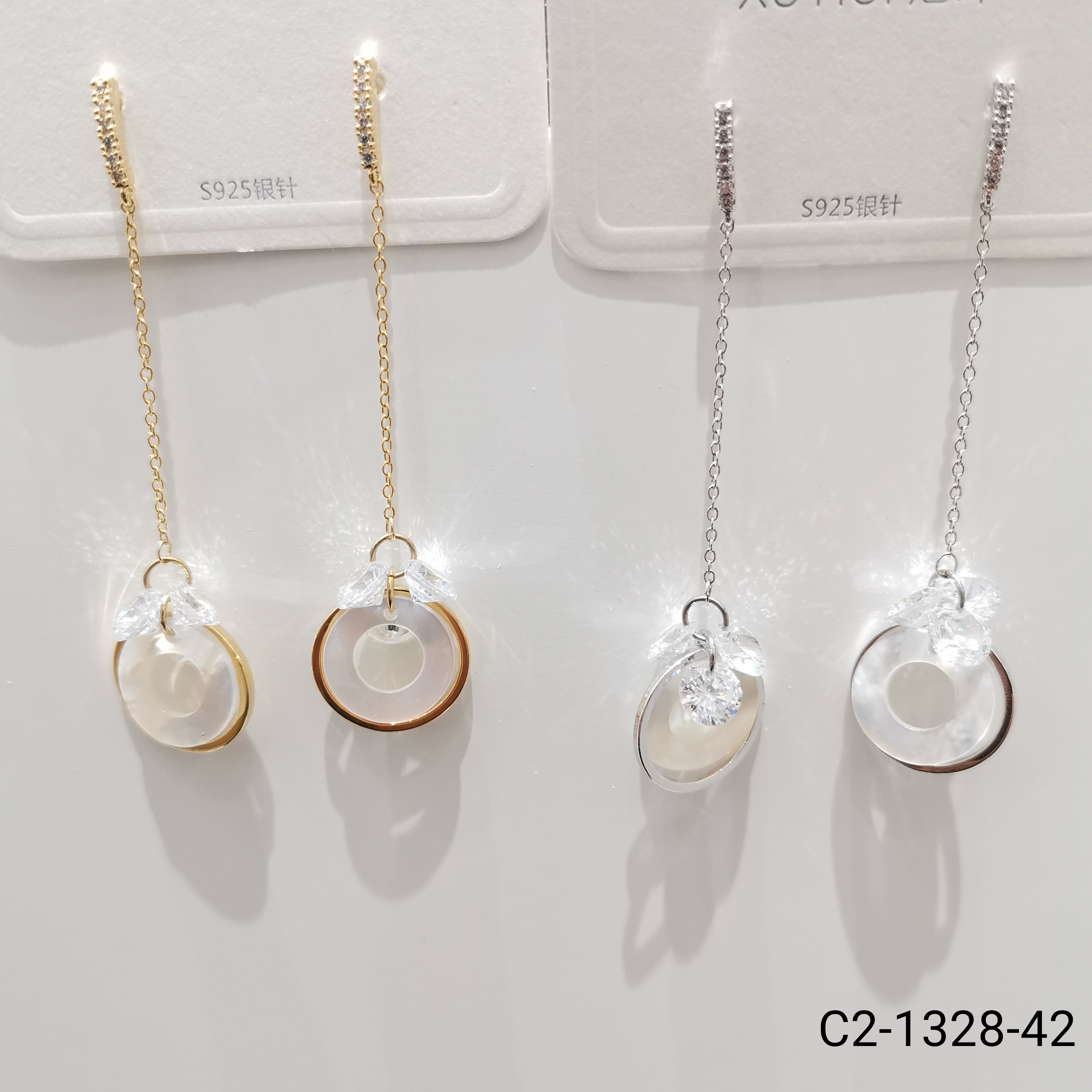 新款S925纯银针流苏长款耳环 铜镀真金镶4A锆石 个性耳坠吊坠耳饰