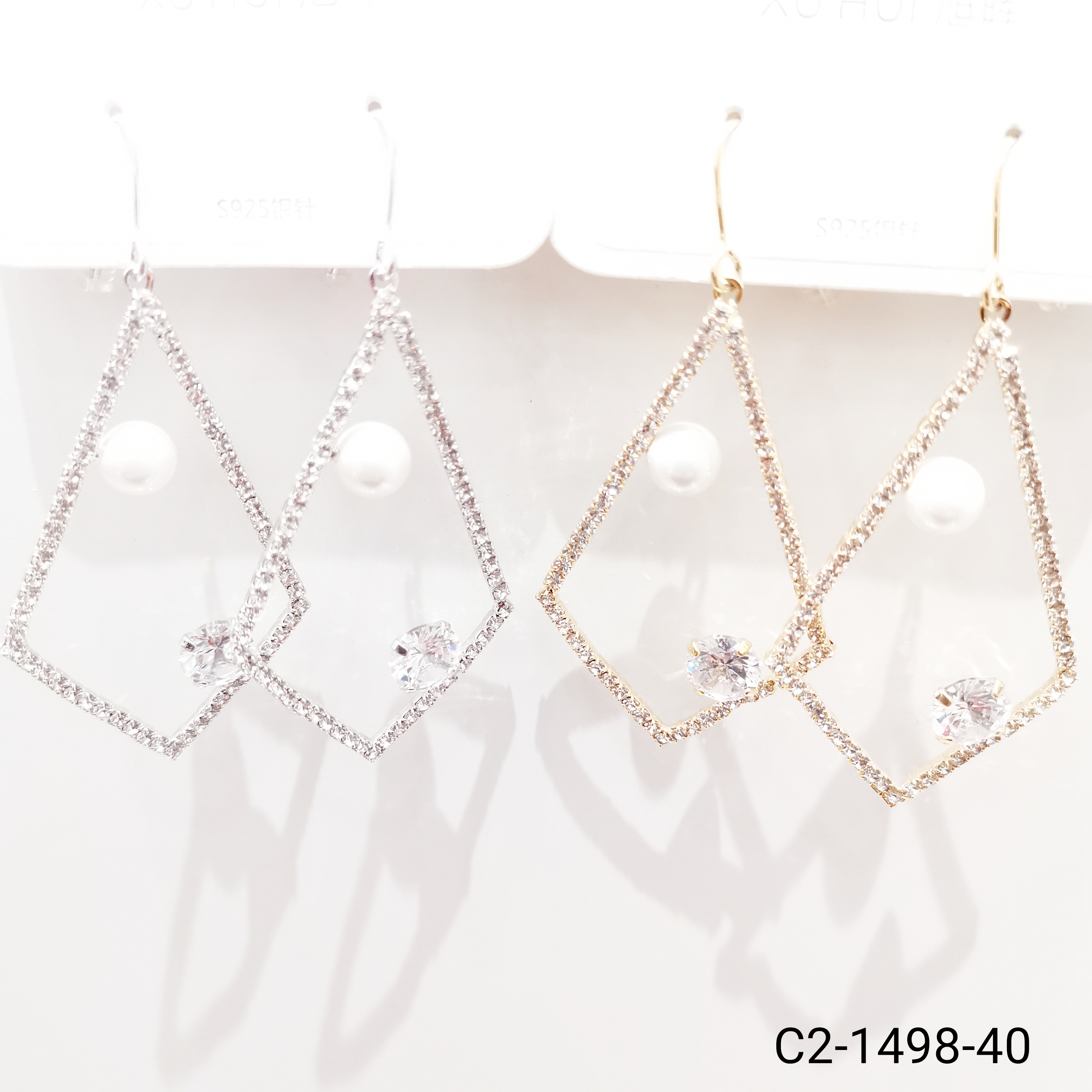 S925银针 几何闪亮耳环 铜镀真金镶4A锆石 简约时尚高品质饰品