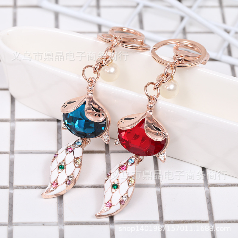 狐狸水晶钥匙扣水钻点钻创意汽车钥匙链赠品挂件促销礼品钥匙圈