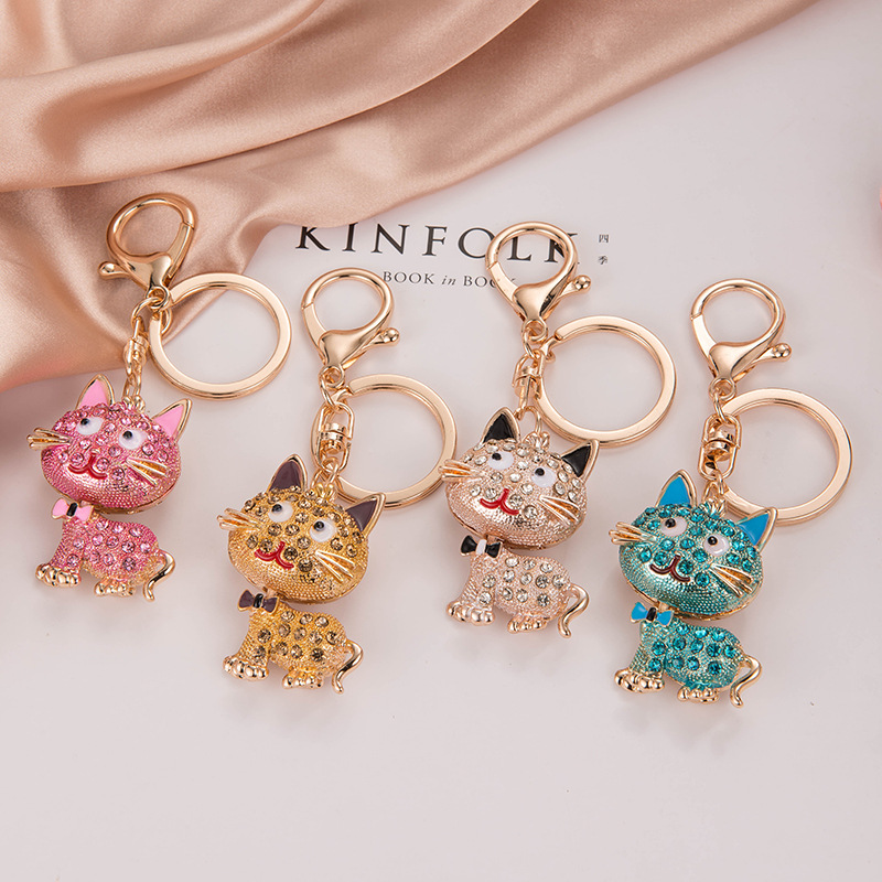 现货韩版创意萌猫水晶钻石钥匙扣可爱汽车好运挂件礼品节日礼物
