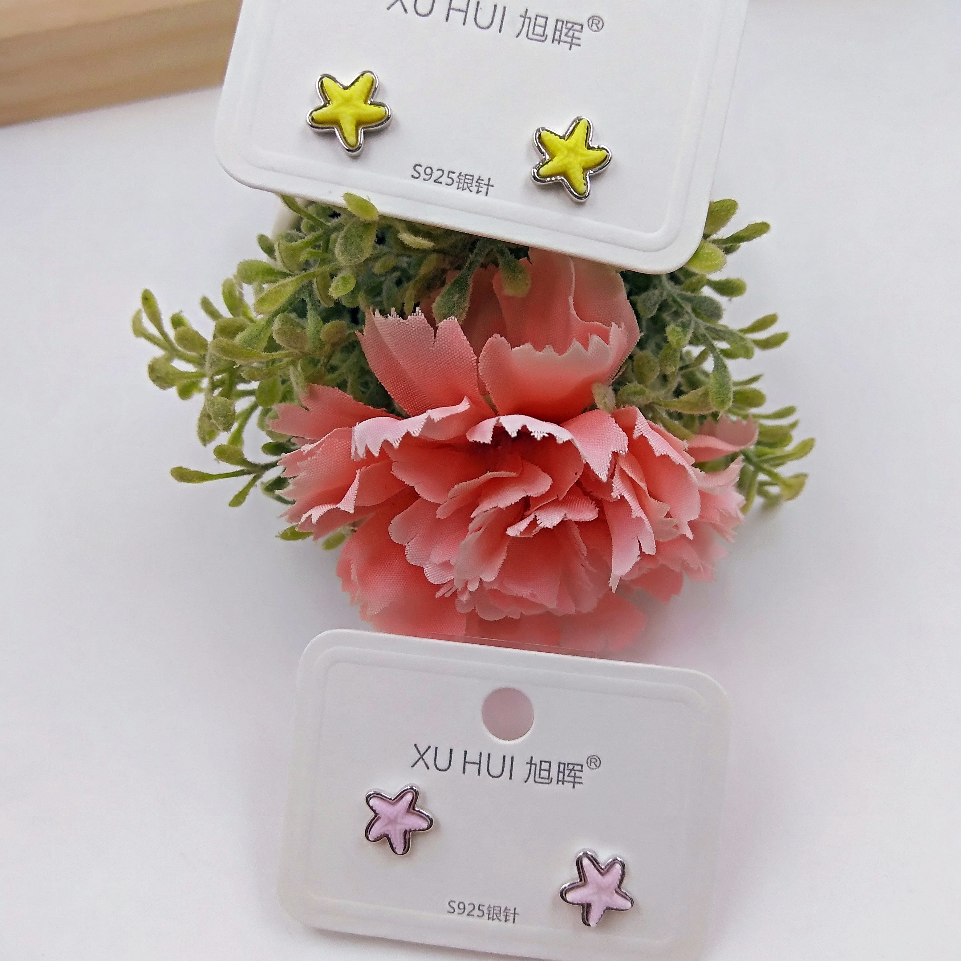 春夏S925银针 星星小耳钉 铜镀真金镶4A锆石 简约时尚高品质饰品