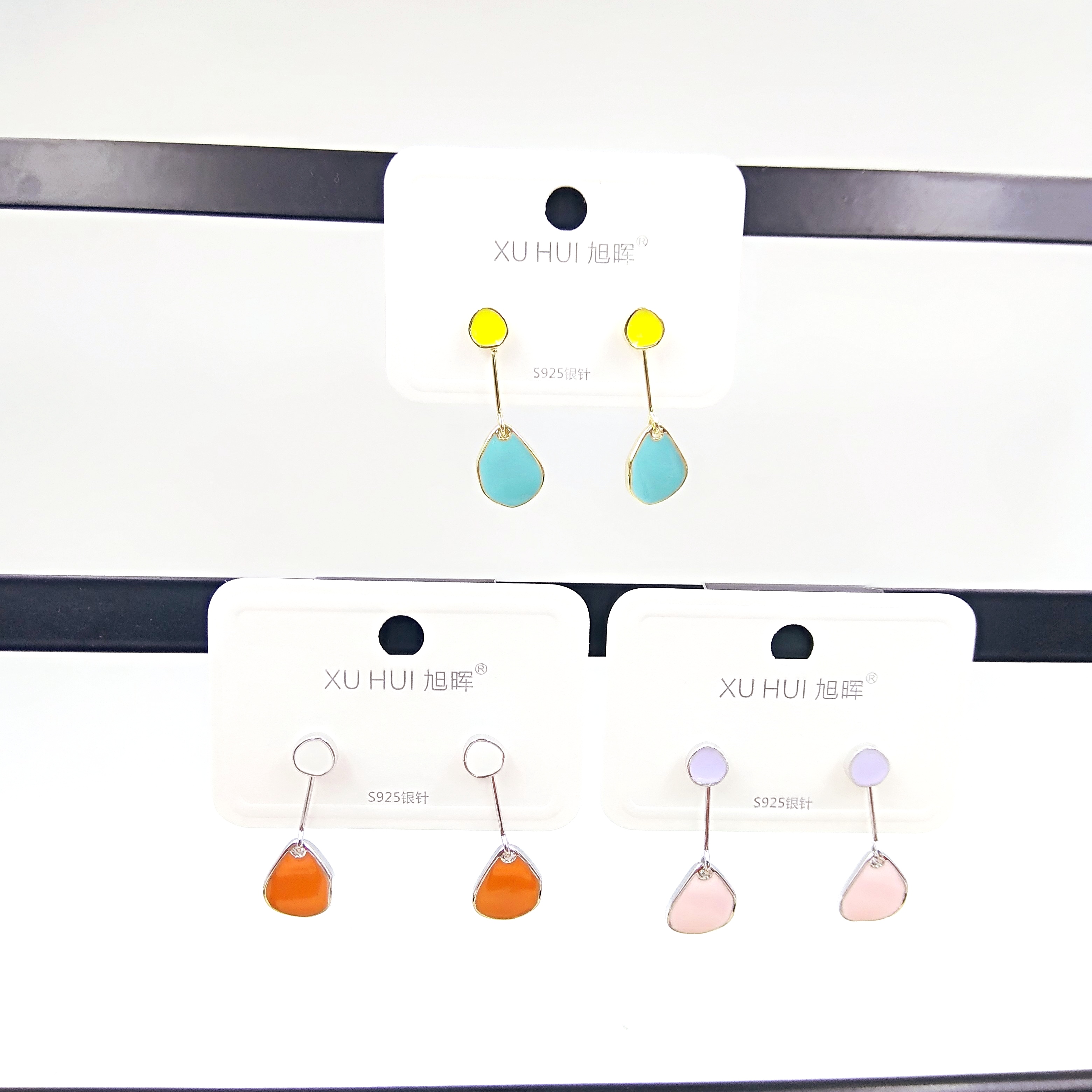 春夏热卖耳饰S925银针 简约彩漆耳坠 铜镀真金镶4A锆石耳饰饰品