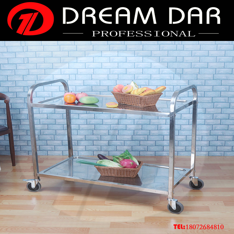 不锈钢二层餐具手推车收碗车置物车火锅车万向轮无磁