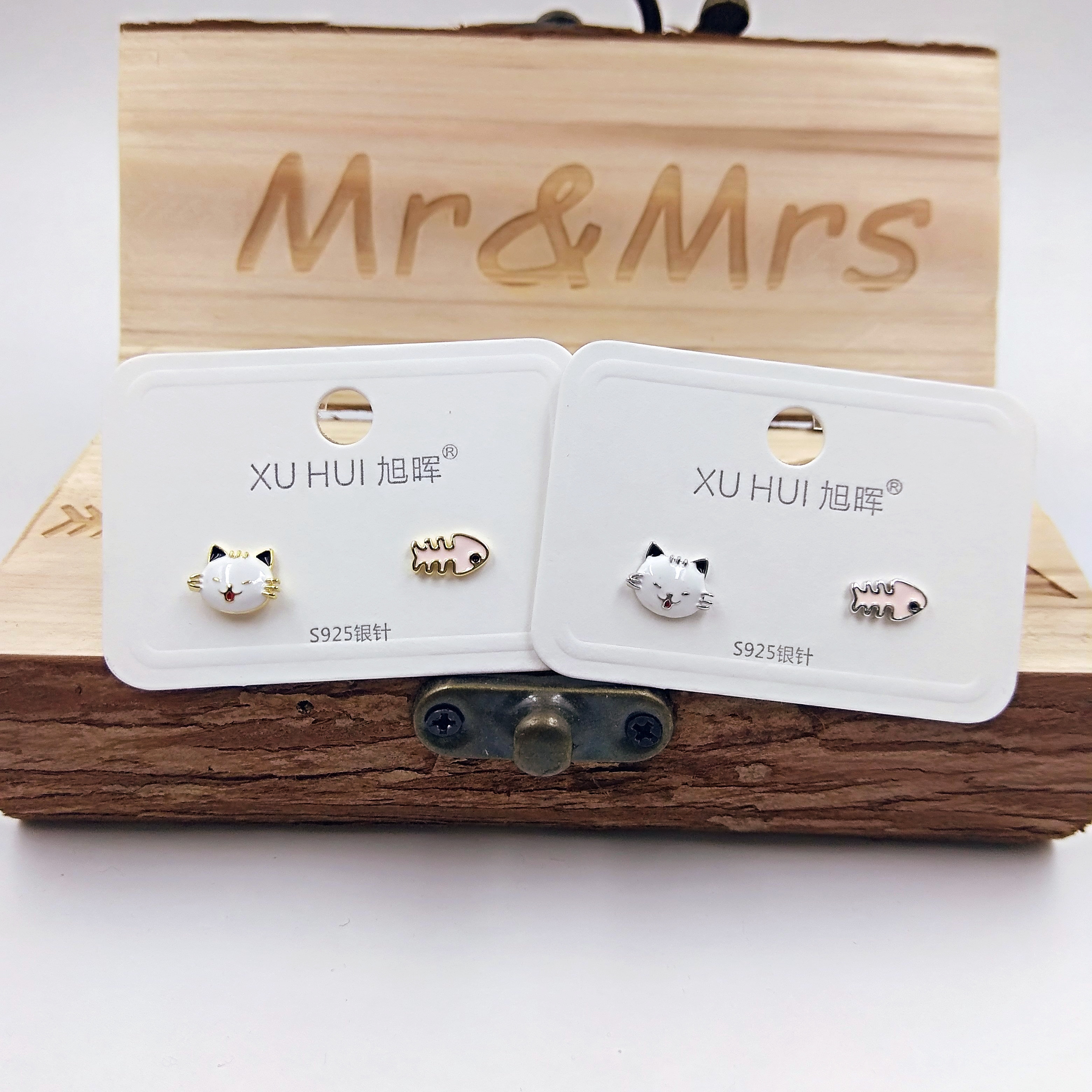 S925银针小萌猫耳钉 铜镀真金镶4A锆石 简约时尚高品质饰品