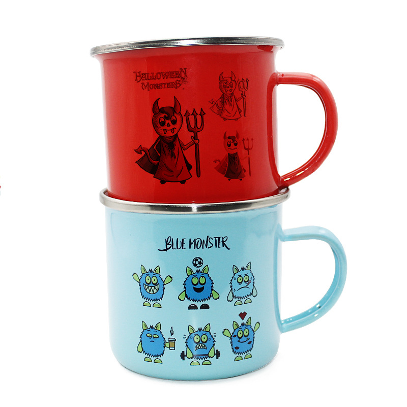 热转印杯子 搪瓷杯不锈钢内白外蓝口杯 马克杯 来图定制 LOGO