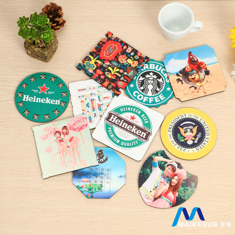 热转印空白杯垫木制 定制MDF木质杯垫 高密度软木隔热防水杯垫